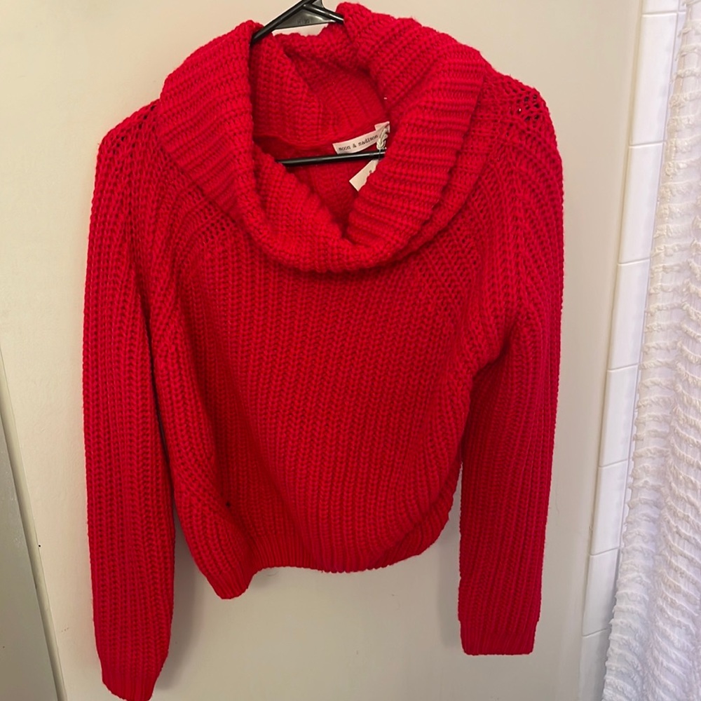 Red cowl neck sweater